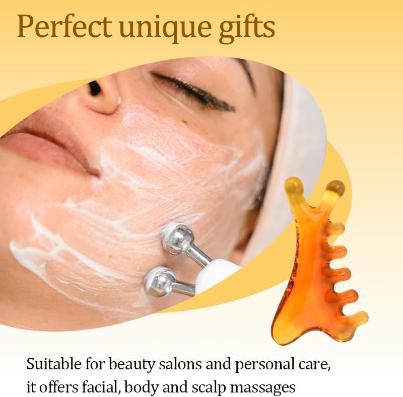 Scalp Massage Gua Sha Comb Resin Guasha Board Head Face Shoulder Massagers for Women Men Beauty Salon Body Multifunctional Facial Massager Amber Hair Shoulder Relief Guasha Tool
