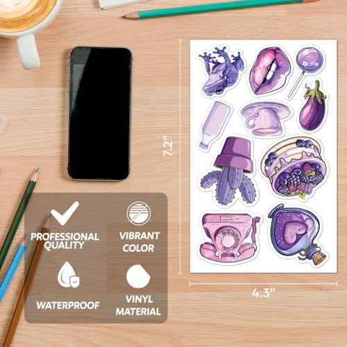 Cute Aesthetic Purple Stickers Pack for Laptop Water Bottle Scrapbooking Journaling Phone Vinyl Decals Teen Girls Young Adults Students Waterproof 50Pcs Fun Decorative Art Wall