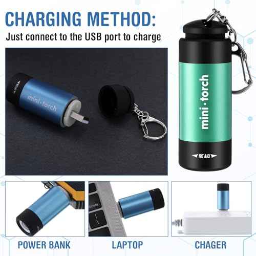 Mudder Mini Keychain Flashlight USB Torch Rechargeable Colorful LED Flashlight High Powered Keychain Lamp Bulk Handheld Waterproof Pocket Light for Emergency Camping Hiking