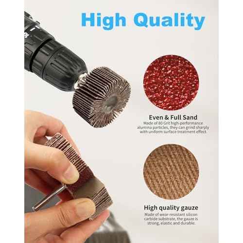 Rocaris 96 Pack 1/4" Abrasive Flap Wheel Sander Set, 80 Grit Aluminum Oxide Flap Wheels Cylindrical Shape Sanding Wheel, 8 Sizes