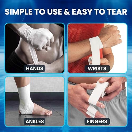 4 Rolls White Premium Athletic Tape + 2 Rolls Pre Wrap - Individually Sealed Tape Rolls for Max Effectiveness. Wrap Ankles, Knees, Wrists and Elbows. A Must for Every Athlete.