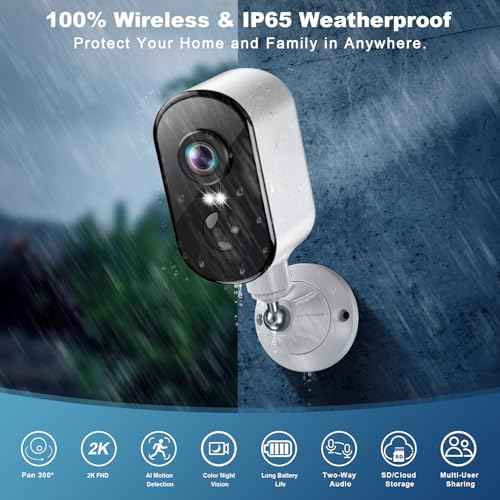 2K Security Cameras Wireless Outdoor, Pan Rotating 360¡Æ Battery Powered WiFi Camera with AI Motion Detection, Color Night Vision, Spotlight, Siren, 2-Way Talk, Waterproof, SD/Cloud Storage