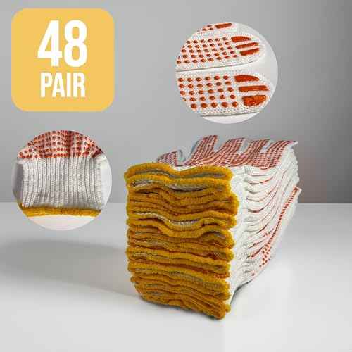 48 Pairs Cotton Grip Work Gloves Bulk Safety Protection Non-Slip PVC Rubber Dots Garage Construction Warehouse Wholesale
