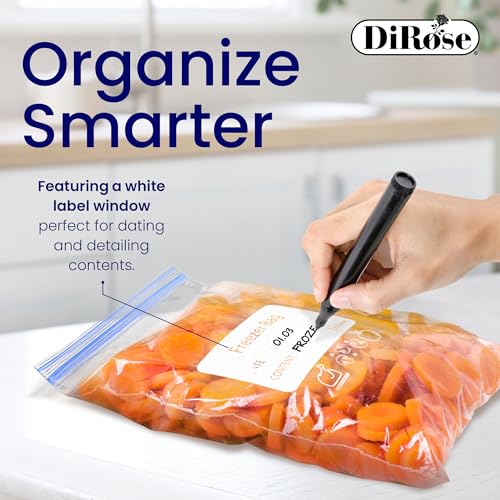 DiRose Reclosable Freezer Bags - 1 Gallon Size (200 Pack) | Double Zipper, Airtight Seal, BPA-Free, Premium Thick Heavy-Duty Bags for Safe and Secure Food Storage