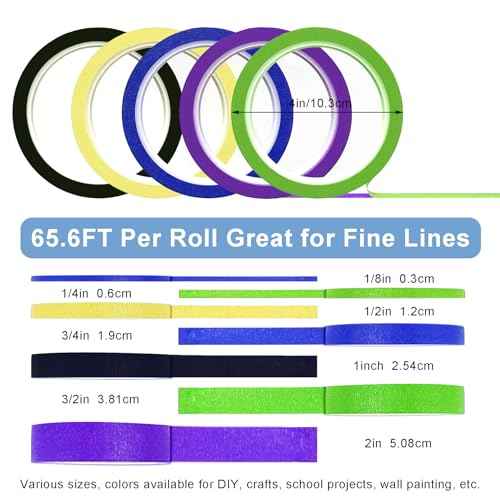 EDSRDRUS Thin Painters Tape 1/8", 1/4", 1/2" Width Options Painter's Tape Paint Tape Fine Line Masking Tape, Pinstriping Tape, DIY Art, Wall Decoration, Car Auto Paint Smart Selection 3" Large Core