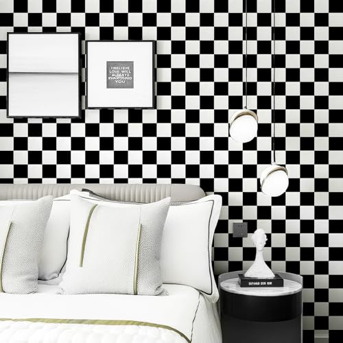 Kitico Black and White Checkered Peel and Stick Wallpaper? Waterproof Removable Vinyl Contact Paper Peel and Stick ? Renter Friendly Bathroom Wallpaper
