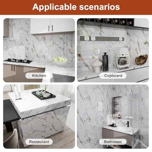 Yun-aeon Thick Marble Contact Paper for Countertops 15.7"x 78.7" - White and Gold Glossy Peel and Stick Wallpaper Self-Adhesive Removable Countertops for Kitchen Bathroom Cabinets