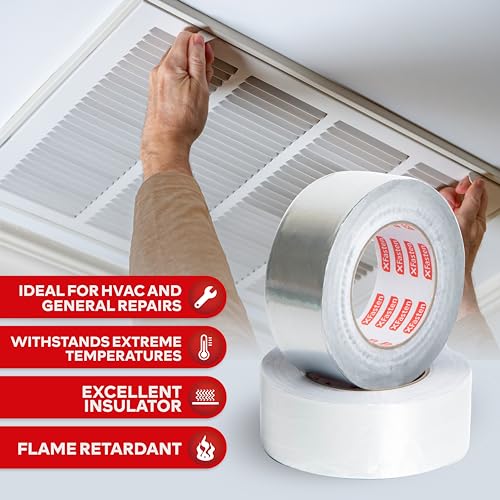 XFasten Aluminum Foil Tape for Ductwork - 2 Inches x 75 Feet, Heavy Duty, High Temp HVAC Duct Seal