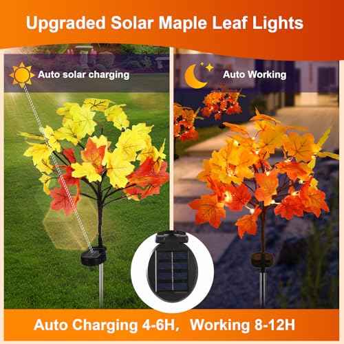 6Pack Fall Solar Lights Outdoor Waterproof,120LED 240 Maple Leaves Solar Garden Lights Outside, Autumn Artificial Tree Pathway Lights for Patio,Halloween,Thanksgiving,Fall Decoration