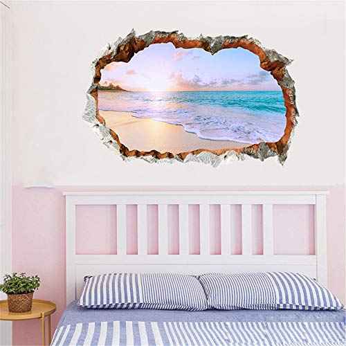 3D Broken Wall Removable Sunny Beach Wall Stickers for Bedroom Living Room Study TV Background Decoration