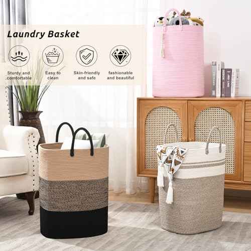 Woven Laundry Basket for Clothes, 100 L Large Rectangle Laundry Hampers, Nursery Storage Basket for Toys, Tall Dirty Clothes Hamper for Bedroom Aesthetic, Bathroom, Laundry Room