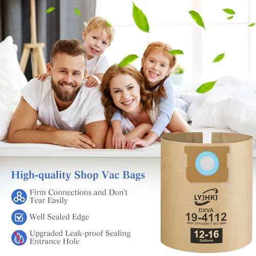 10 Pack DXVA19-4112, DXVA19-4102 Vacuum Bags for DEWALT 12 to 16 Gallon Wet/Dry Vacuum, Disposable Shop Vac Bags, Dust Collection Bag Replacement