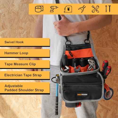 MELOTOUGH Electrician Tool Pouch Bag with Shoulder Strap 20 Pockets Tool Belt Pouch Tool Holster with Hammer Loop Tool Bag for Tradesman,Carpenter