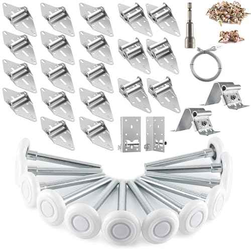 XiKe 2" Nylon Garage Door Roller 4" Stem and Hinges Kit with Top & Bottom Bracket Steel Wire Rope Screw Sleeve Hardware Set for 16 x 8 or 18 x 8 FT Door