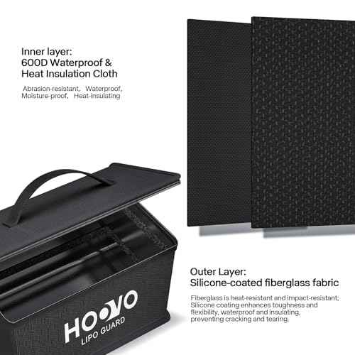 HOOVO Lipo Bag, Fireproof and Explosionproof LiPo Battery Bags - Large Capacity LiPo Guard Safe Pouch Adjustable for 10 - Cell LiPo Storage & Charge (10.6"x 6.7" x 6.7")