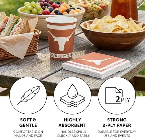 Desert Cactus University of Texas Disposable Napkins Longhorns UT Austin 20 Count 2 Ply 13 inch Dinner Square for Tailgates, Graduation, Party and Game Day Decoration (Design A)