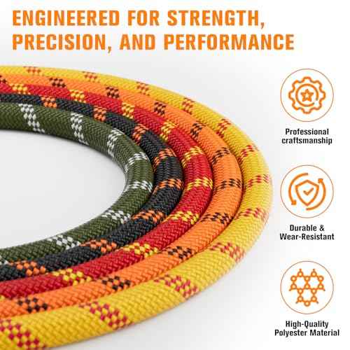 Double Braided Arborist Rigging Rope - 1/2 in X 150 ft 48 Strands Outdoor Pulling Heavy Duty Polyester Bull Rope for Swing Tree Work Camping Rescue Hiking Logging - Orange