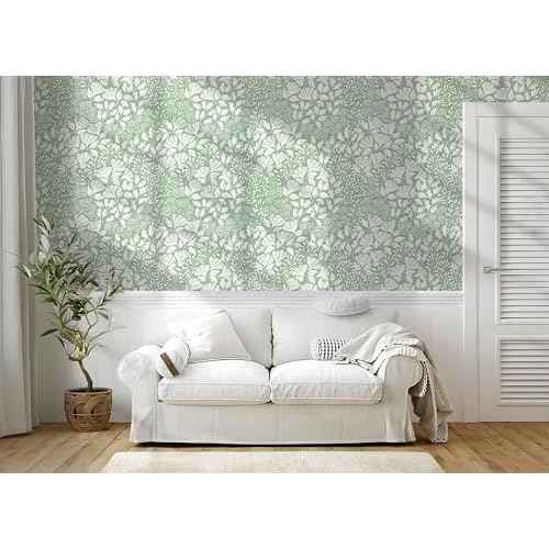 Safiyya Floral Peel and Stick Wallpaper Boho Contact Paper Green and White Wallpaper for Bedroom Waterproof Self Adhesive Removable Wall Paper 118''¡¿17.3''
