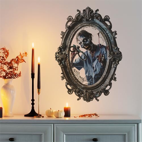 Scary Halloween Wall Stickers, Bloody Hands Broken Mirror Decals, Horror Decorations for Haunted House, Party Door