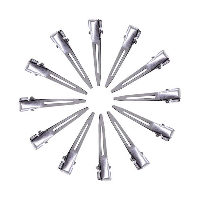 50 Pcs 1.77 Inches Single Prong Curl Clips Duck Billed Clips Silver Hair Clips Metal Alligator Hair Pins for Hair Extensions