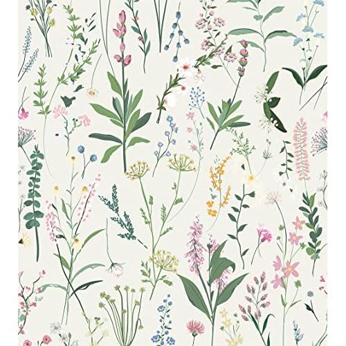 Self Adhesive Colorful Botanical Floral Contact Paper Shelf Liner Peel and Stick Floral Wallpaper for Walls Furniture Cabinets Table Arts Crafts Decal 17.7X117 Inches