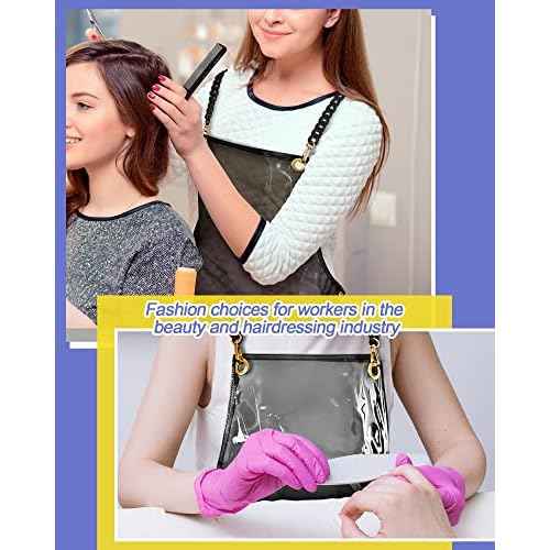Xtinmee 2 Pcs Clear Apron Transparent for Hair Stylist Waterproof Hair Salon Work Apron with Pocket for Barber Nail