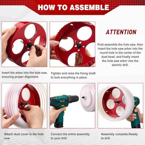 Blulu 4 Set 2/3/4/6 Inch Hole Saw for Recessed Lights and Can Lights, Bi-Metal with Dust Bowl Gard Carbide Hole Saw Set with Drill Bits for Wood, Plywood, Plaster Drywall, PVC, Thin Metal