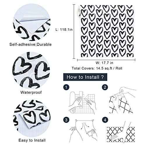 Timeet Black White Wallpaper - Peel & Stick 17.7"x118" Modern Wall Decoration