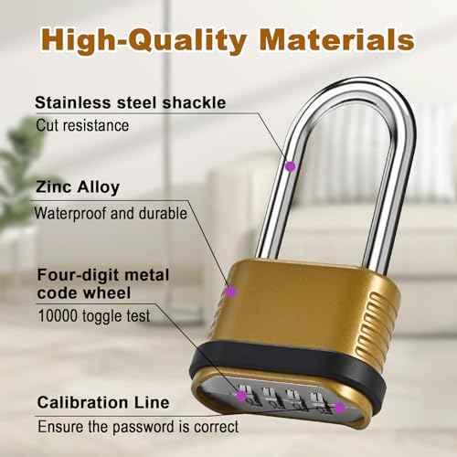 4 Digit Heavy Duty Combination Lock - 105mm Long Shackle Weatherproof Combination Padlock, Outdoor Combo Lock for Storage Units, Gym Lockers, Fence Gates & Shed Doors - Golden (2pcs, Long Shackle)