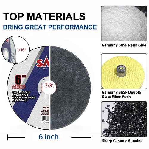 SALI 25 Pack 6" Cut Off Wheel, 1/16" x 7/8" Aluminum Oxide, Blue, For Angle Grinder, Max RPM 10200