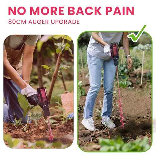 2x32 Inch Pink Long Handle Auger Drill Bit for Planting - Garden Tools Auger Drill Bit, Spiral Garden Auger for Planting Bulbs and Flowers