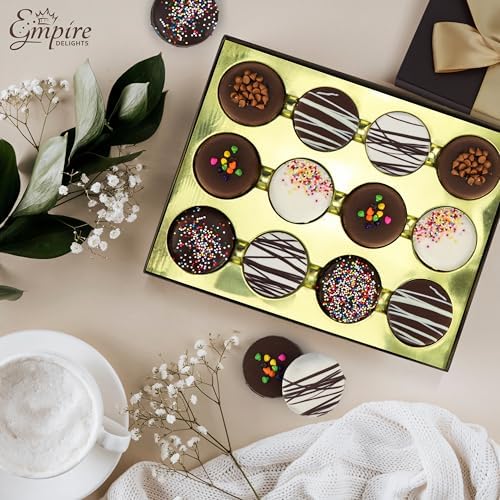 Cookies Gift Basket - Chocolate Gift Basket for Birthday Treats for Women and Men - Fancy Chocolate Covered Cookies for Gifting, 12 Count