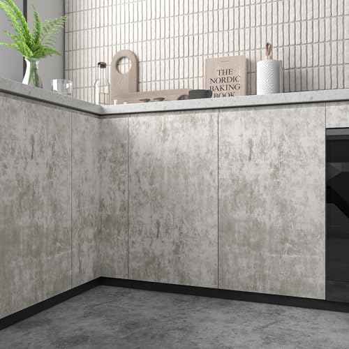 Livelynine Limewash Concrete Wallpaper Peel and Stick Cement Wall Paper for Bedroom Dorm Room Light Grey Vinyl Wrap Concrete Contact Paper for Kitchen Countertops Waterproof Durable 15.8x78.8 Inch