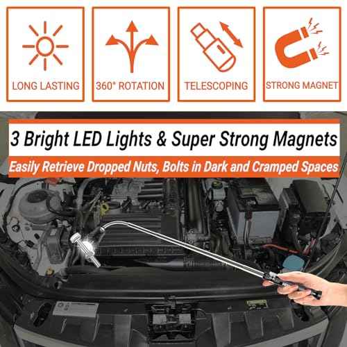 Valentines Day Gifts for Him Men Husband - Magnetic Pickup Tool and Extendable Mirror, Telescoping Magnet Flashlight, Mens Birthday Gifts for Dad from Daughter or Wife