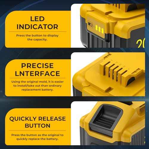 2-Pack 6.0Ah 20V Max Lithium-ion Batteries for Dewalt - Replacement for DCB201, DCB200, DCB205, DCB206, DCB207 dewalt Battery - Compatible with Dewalt 20V Max Battery Tools & Chargers