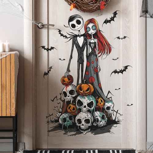 Generic Nightmare Before Christmas Wall Stickers Decals Horror Halloween Decoration Bat Pumpkin Skull Wall Clings for Halloween Party Home Office Classroom Wall DIY Wall Art Stickers Supplies, WW-173