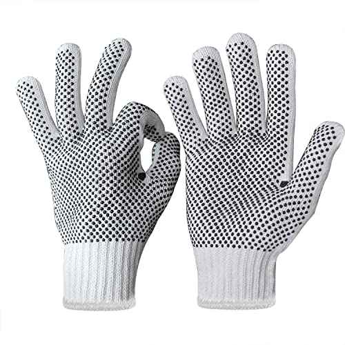 Evridwear Cotton Polyester String Knit Shell Safety Protection Work Gloves for Painter Mechanic Industrial Warehouse Gardening Construction Men & Women 12 Pairs, With Two Side dots, L Size