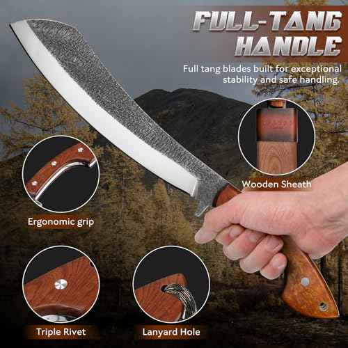 Golden Bird Parang Machete Knife - 9.5 Inch Heavy Duty Machete for Cutting Trees, Gardening, Bushcraft, Survival, Outdoor Hunting and Camping - Full Tang with Wooden Sheath - Yard Work Tool