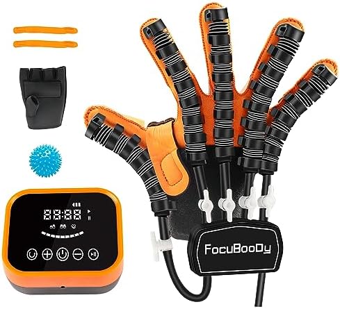 Rehabilitation Robot Gloves Equipment for Stroke Recovery, Hand Strength Exercise, and Adaptive Training Hemiplegic with USB Chargeable Orange (M Size,Right Hand)