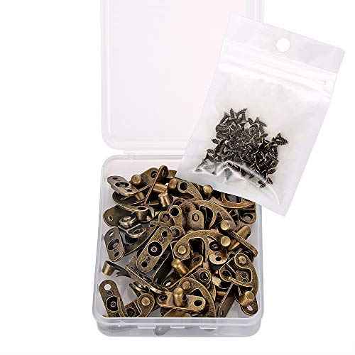 40 Pieces Jewelry Box Replacement Lock - Antique Box Latch Thickened Solid Bronze Tone Hook Clasp, Right Latch Hook Hasp Horn Lock, Wooden Cabinet Latch with 160 Replacement Screws (Bronze)