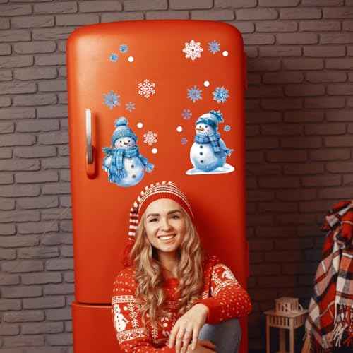 6 Sheets Christmas Wall Decals Winter Snowman Snowflake Christmas Stickers Decals for Window Door Christmas Winter Wonderland Wall Decoration