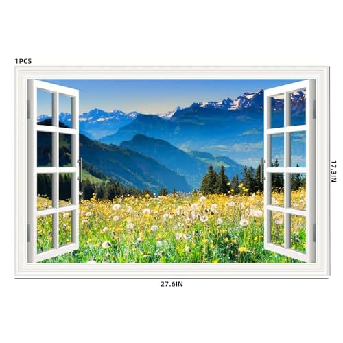 3D Self-Adhesive Painting Fake Window Wall Stickers Tropical Island with Palm Trees Wall Mural Window View Wall Decor for Home (O, 27.6"¡¿17.3")