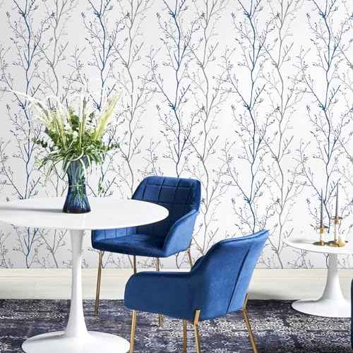 Grey Blue Tree Branches Peel and Stick Contact Paper 17.7" x 78.7" Modern Tree Branch Removable Wallpaper Natural Wall Paper Self-Adhesive Vinyl for Drawer Liner Furniture Crafts Accent Walls
