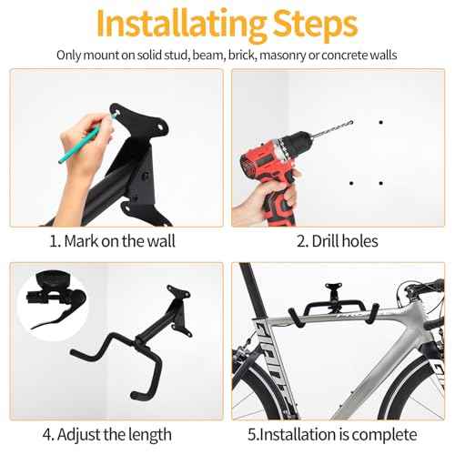 Bike Wall Parking Stand - Adjustable Horizontal Bicycle Storage Rack for Garage and Home - Metal Hook Holder for Road, Mountain, and Hybrid Bikes