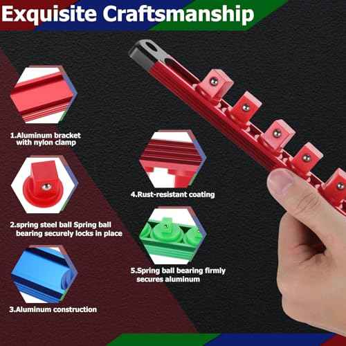 11 Pcs Magnetic Socket Organizer Set, 1/2", 1/4", 3/8" Magnetic Socket Rail for Tool Box Drawer, Socket Holder Magnetic with 148 Pcs Standard Size for Automotive Garage