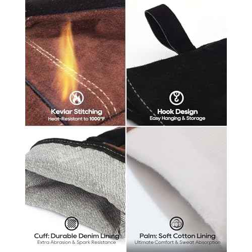 TOPDC Welding Gloves 16Inch 1000¢µHeat/Fire Resistant Reinforced Leather Fireproof Gloves with Kevlar Stitching for Mig, Tig, Stick, Forge, BBQ, Grill, Oven, Fireplace, Furnace, Animal Handling, SMALL