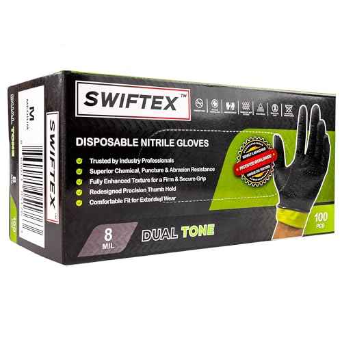 Heavy Duty Nitrile Gloves, Dual Tone, Black Green, ZIG Textured, Secure Grip,Latex Free,Powder Free, 8mil, Box of 100