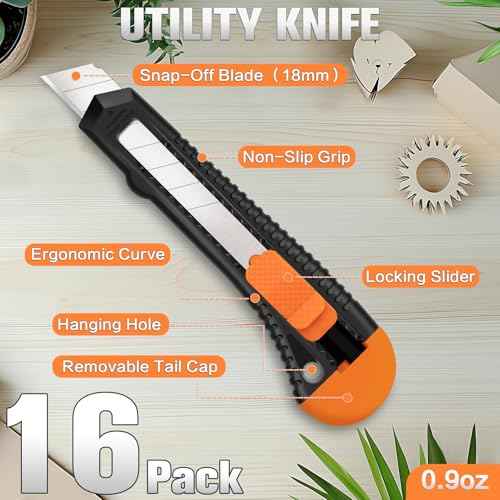 Box Cutter, Utility Knife, 16 Pack Box Cutter Retractable, Box Cutter Knife for Cardboard, Paper, Vinyl, Retractable Utility Knife Heavy Duty, 18mm Wide Snap-Off Blade, Box Cutters