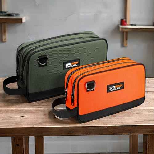 Tool Pouch, Small Tool Bag, Multi-Compartment Storage Pouch, Gray and Orange, 2-Pack