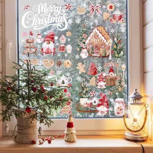 Merry Christmas Window Stickers, Xmas Gingerbread Man Wall Stickers, Xmas Santa Wall Decorations, Gingerbread Man Removable Home Sticker for Window Decoration, Christmas Sticker Gifts for Boys Girls